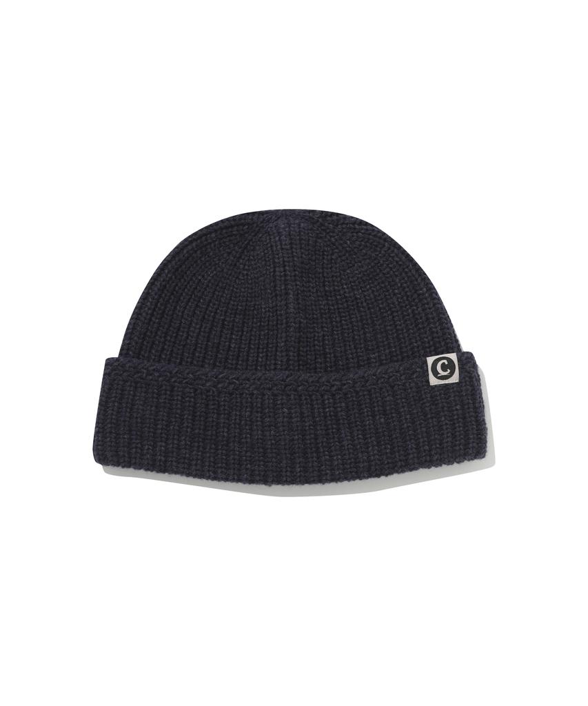 COVERNAT Logo Label Lambswool Short Beanie Melange Navy