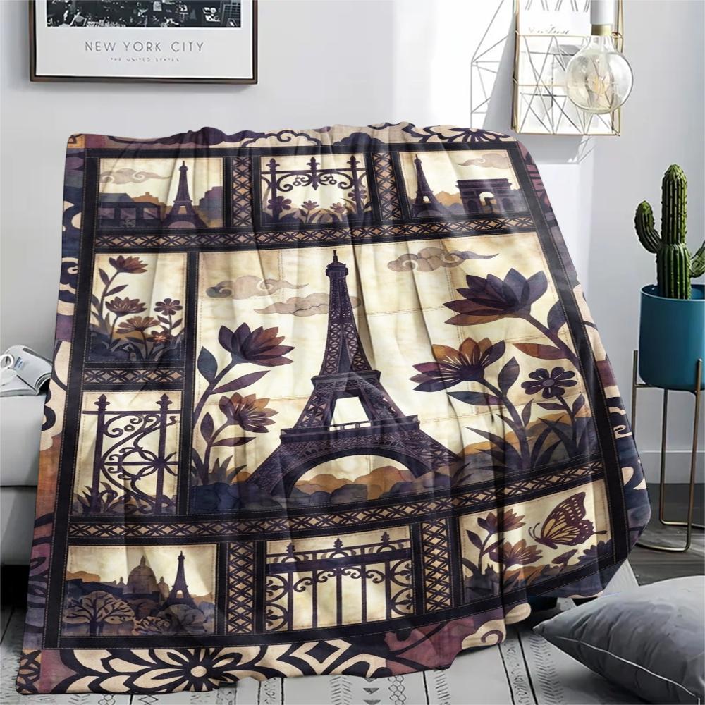 Paris Eiffel Tower Print Flannel Blanket, High quality Comfortable for All Seasons, Home Decor, Warmth and Comfort, Perfect for Christmas Gifts87