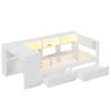 90x200 Wood Platform Bed with Shelves, Drawers, Charging Station and Upholstered Headboard, With Colorful LED Lights, White
