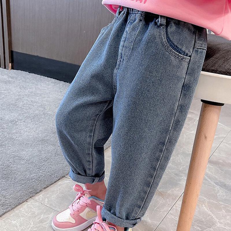 Children Cartoon Rabbit Jeans Thin Girls Loose Pocket Denim Pants Kids Fashion Casual Trousers