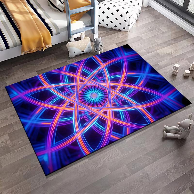 "Colorful Neon Abstract Pattern Carpet, Bright Geometric Floor Rug" Suitable for use as an anti-slip for living room bedroom sofas