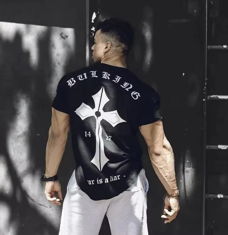 Мужская хлопковая футболка для тренажерного зала, бодибилдинга, спортивная, облегающая, для фитнеса, повседневная, с коротким рукавом, унисекс, мужская, женская, летняя