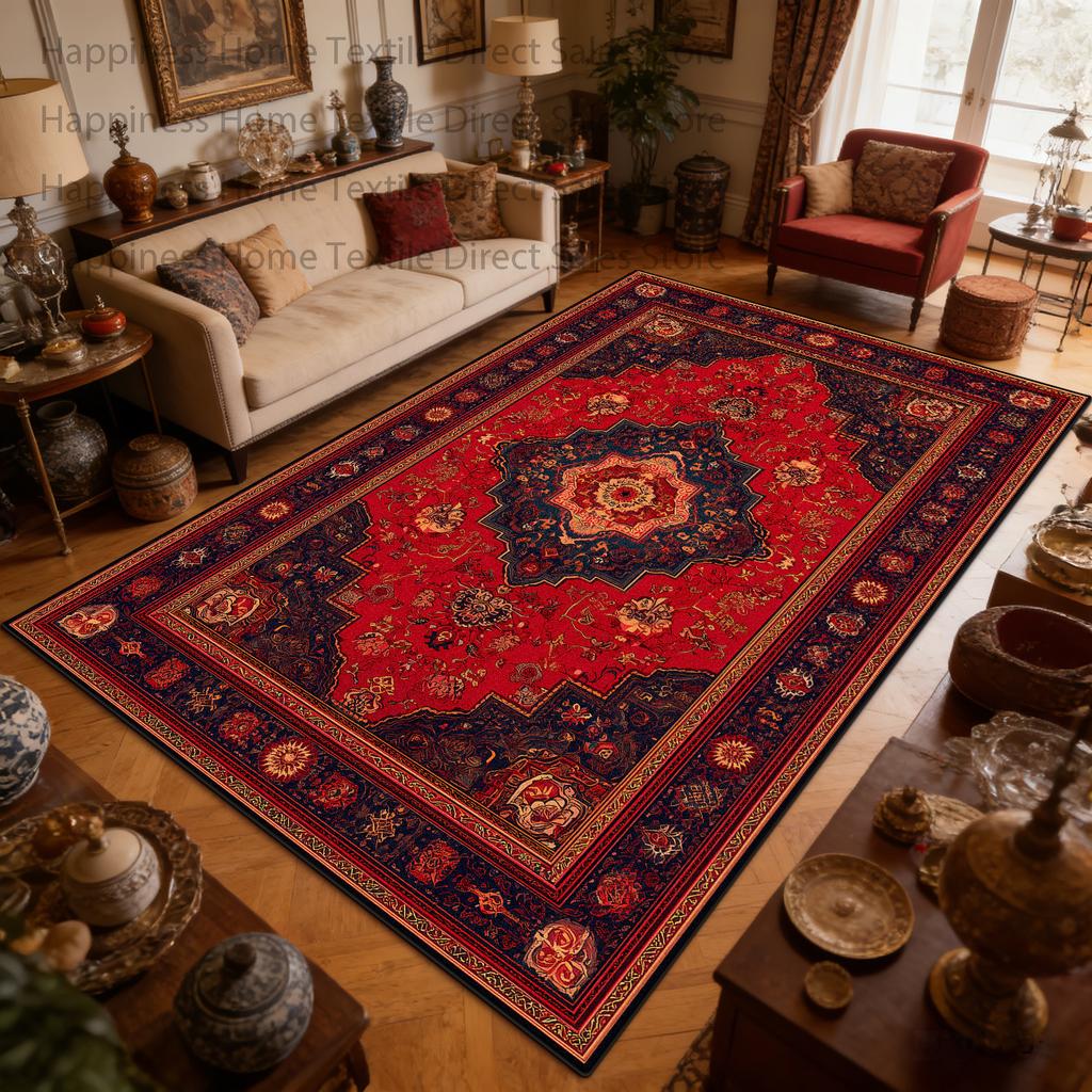 Persian Retro Red Large Living Room Carpet Antiskid Machine Washable Decoration Bedroom Luxury Rug Soft Fluffy Office Floor Mat