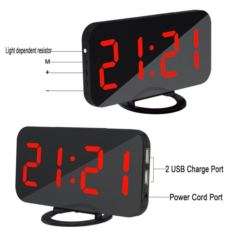New Creative Mobile Phone Charging Mirror Electronic Snooze Alarm Clock LED Display
