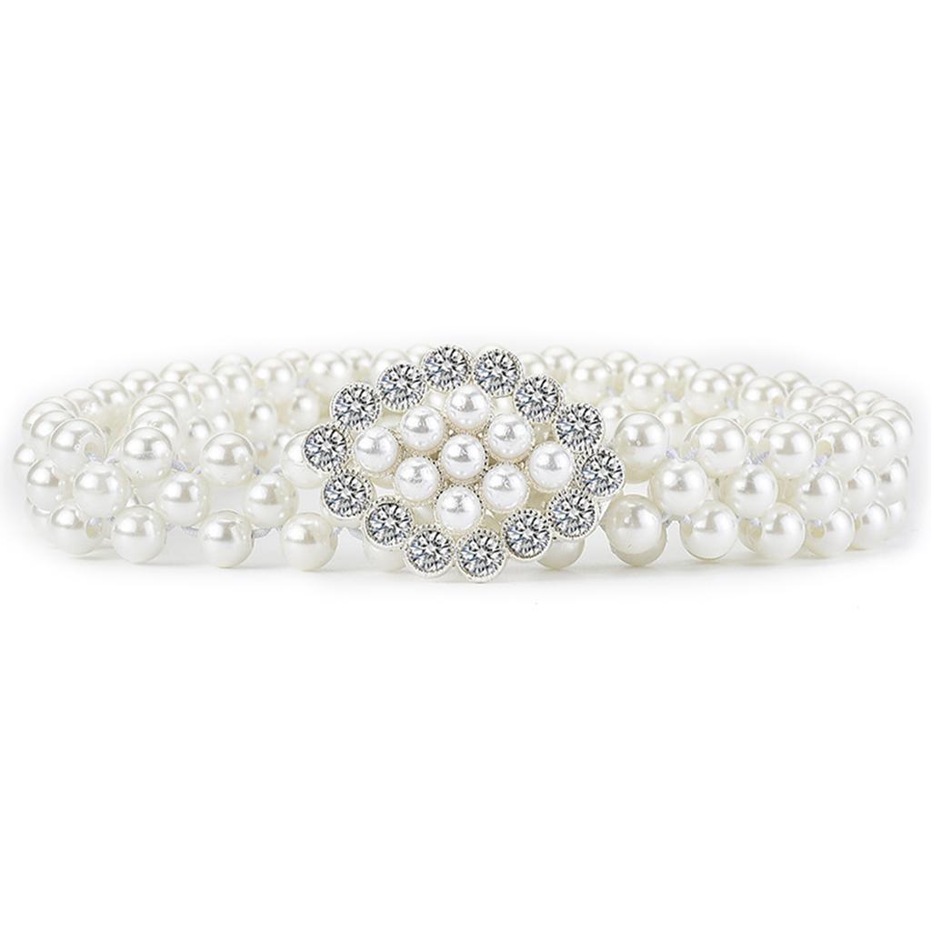 Elegant Adjustable Waist Accessory Elegant Pearls Waist Belt with Rhinestones Accent Stylish Waistband Adornment