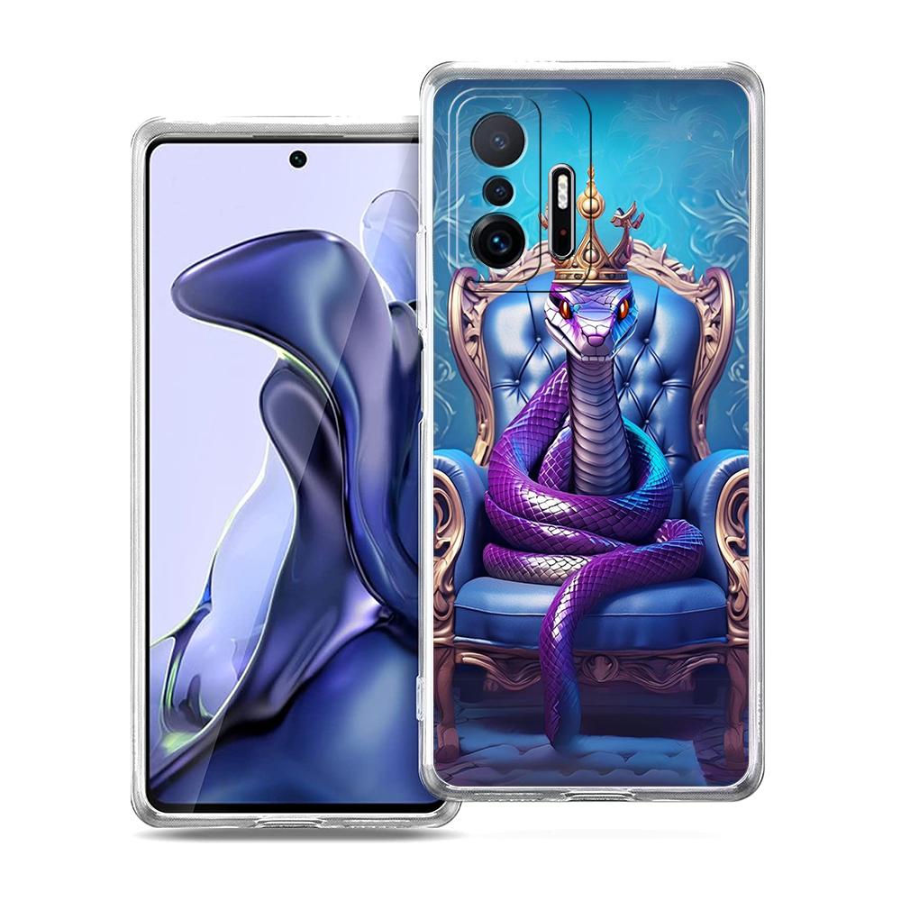 Прозрачный чехол для телефона для Xiaomi Mi 14 13 12 11 Ultra 13T 12T 11T Poco X3 NFC F3 F6 Pro Lite 5G Мягкий ТПУ корпус Змея Новый год