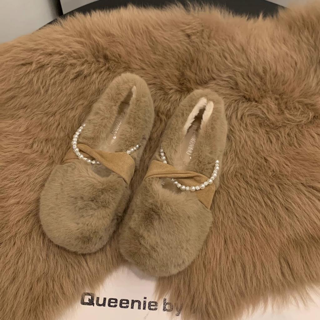 Дизайнерские женские теплые меховые туфли на весну и осень, модные легкие гладкие женские туфли на плоской подошве с круглым носком, зимние, с флисом, теплые