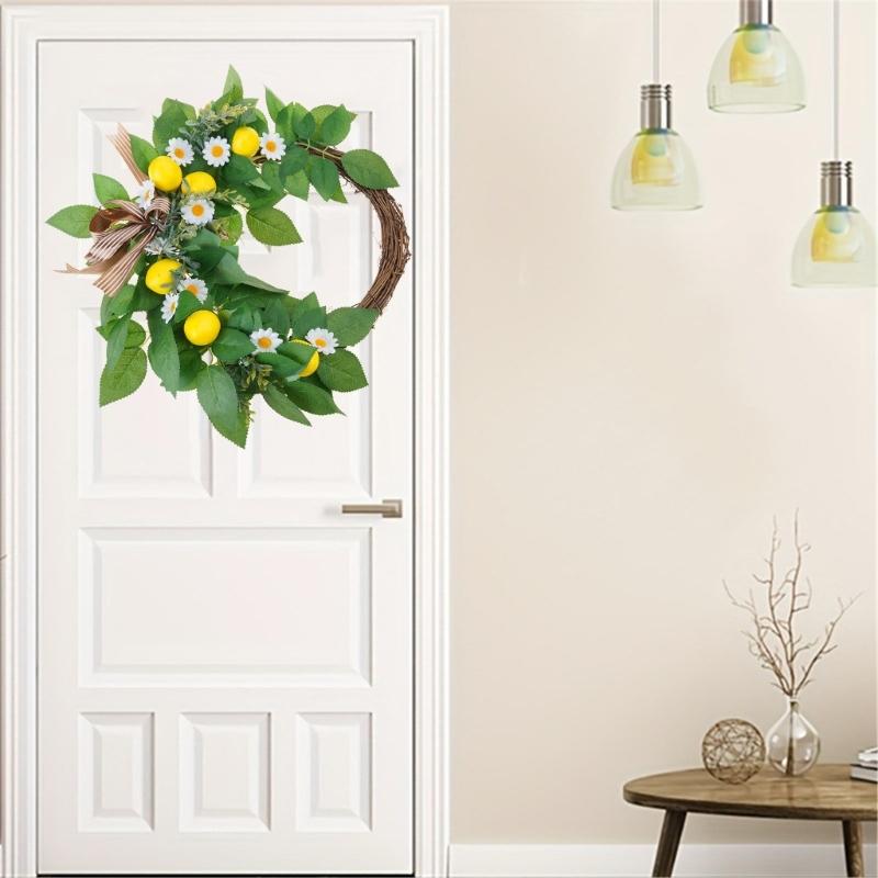 Artificial Bowknot Wreath with Lemon for Front Door, Spring Wreath for Front Door Farmhouses Outdoor Wedding Decorations