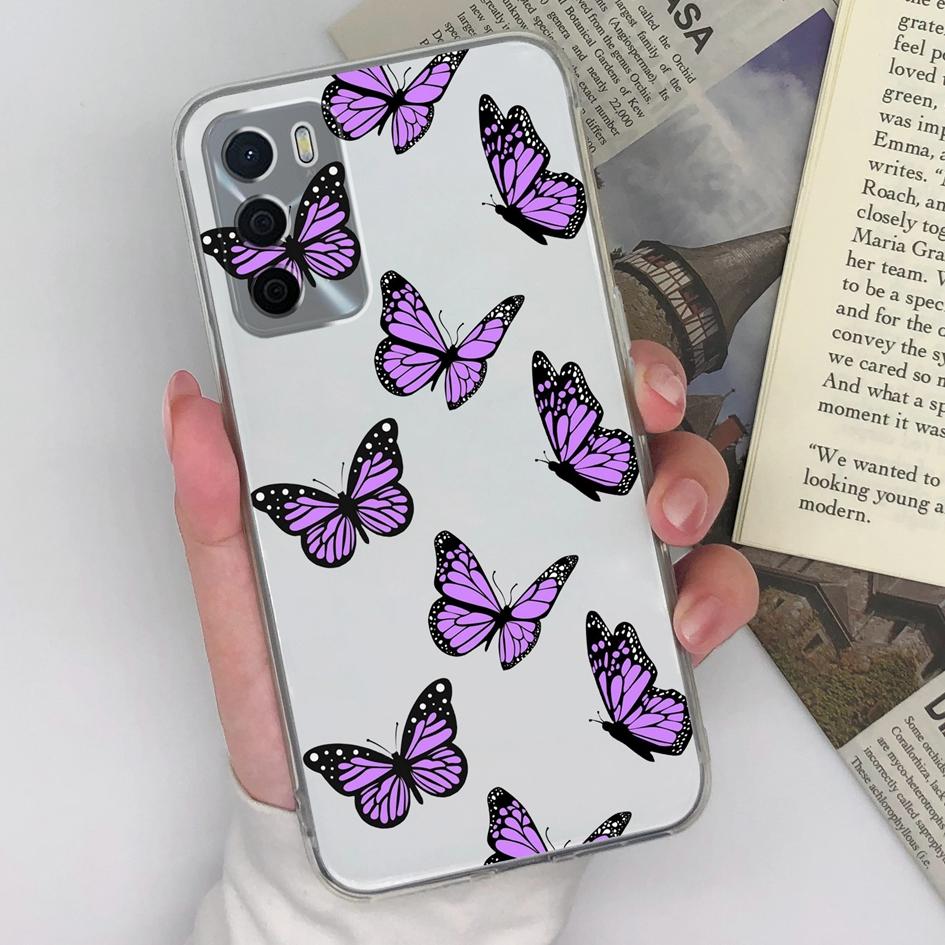 Для Oppo A15 A15S A16 A16S A17 A17K A35 A58 чехлы для телефонов красивые синие бабочки цветы узор прозрачный силиконовый противоскользящий корпус для Oppo Shell