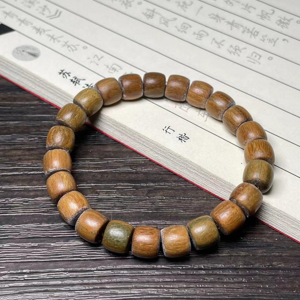 Браслет из этнического стиля из зеленого сандала с прямыми бочкообразными бусинами, ручной работы, бутик, маленький браслет из сандала, мужской и женский, Вэньвань, в один оборот