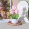 Вязаное вручную шерстяное маленькое растение в горшке с тремя цветами, украшение для рабочего стола, подарок