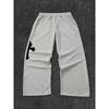 Men's Cross Pattern Letter Printed Drawstring Waistband Casual Black Sports Pants, Fashionable Straight Tube Streetwear Design