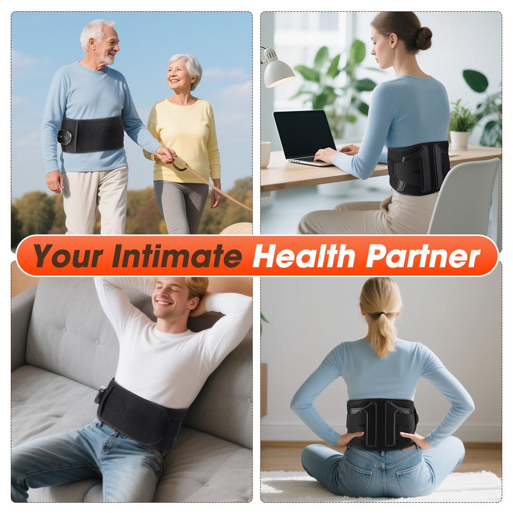 Heated Waist Massager Light Decompression Lumbar Support Belt Blood Circulation Disc Herniation Relief Electric Infrared Pads