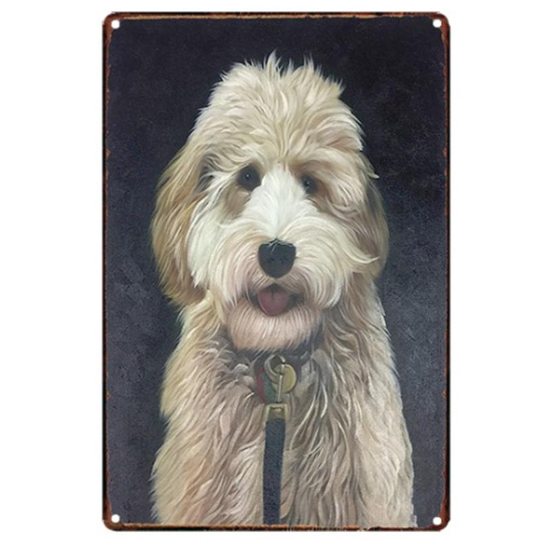 Винтажный металлический оловянный постер с одетой собакой для украшения стены спальни, оловянный постер в стиле шебби-шик с собакой