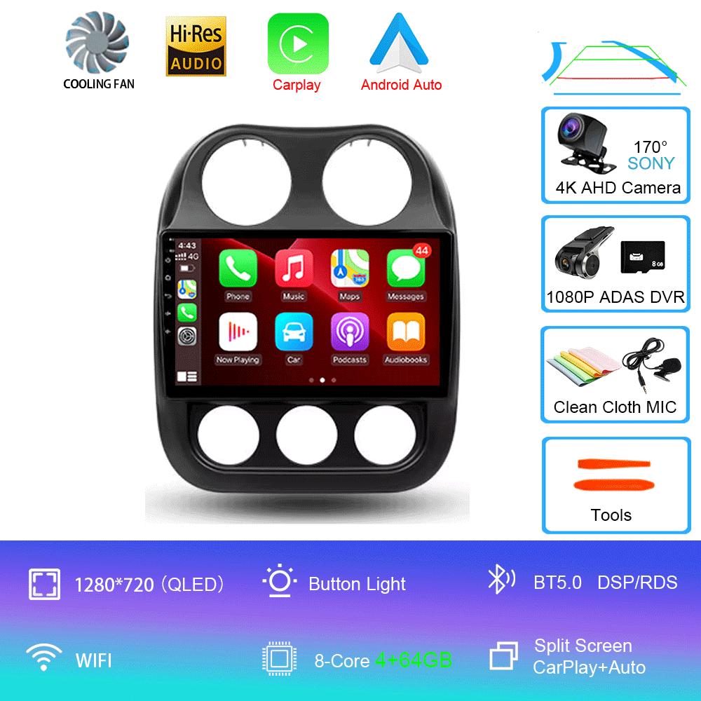 Автомобильное радио Android 14 для Jeep Compass Patriot 2010-2016 Мультимедийный проигрыватель Автомагнитола Стереоплеер GPS Навигация Carplay DSP