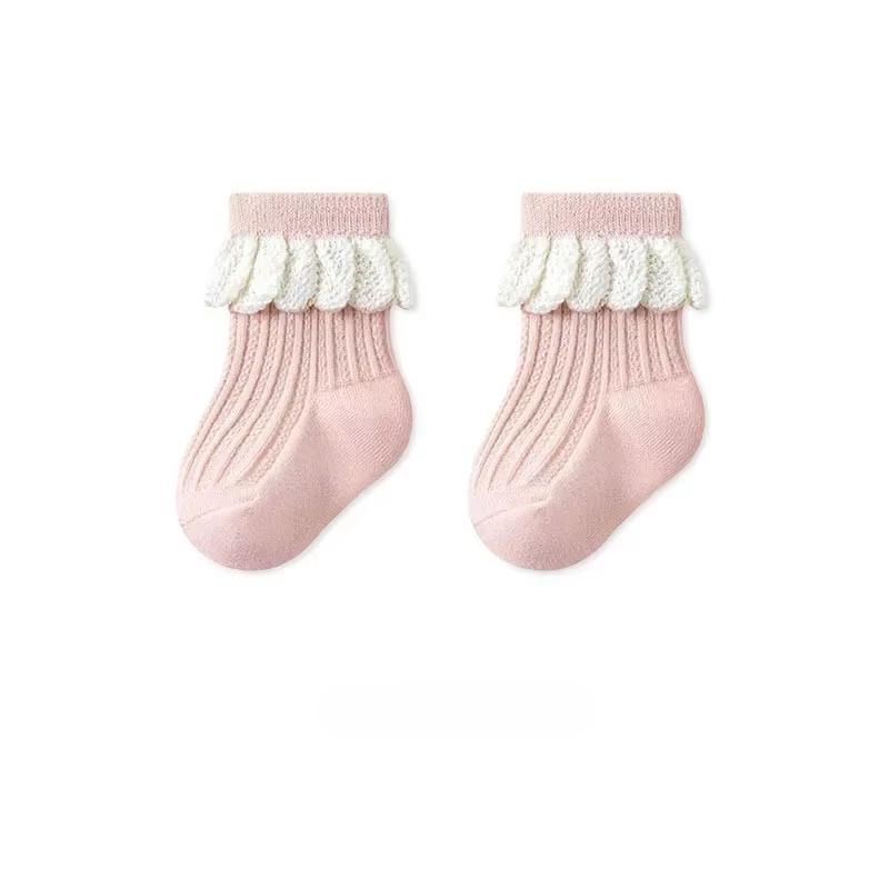 Кружевные детские носки принцессы, носки средней длины для новорожденных, хлопковые милые детские аксессуары для девочек 0-5 лет