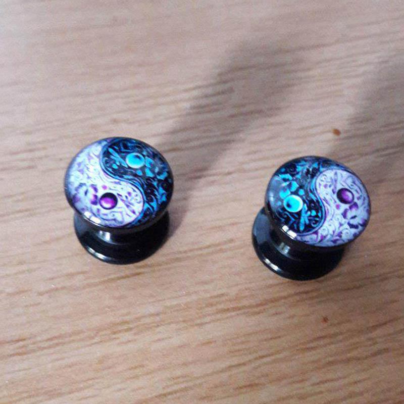 Модные черные ушные манометры, 1 пара беруш, винт для пирсинга, конические серьги с двойной расклешенной ухой, унисекс, акрил