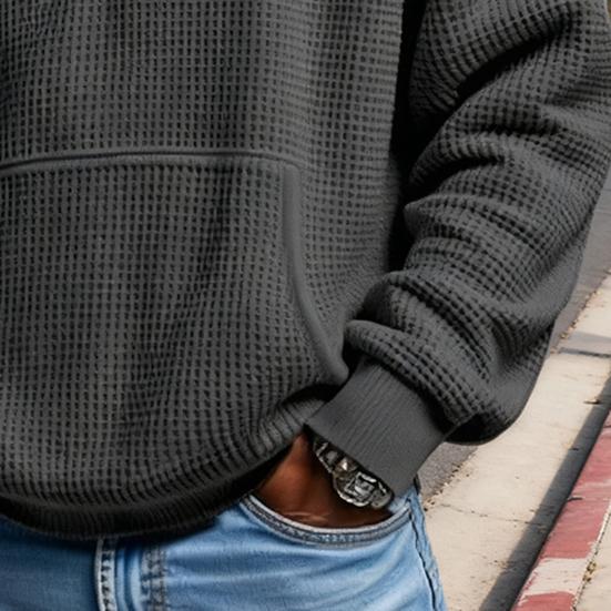 Мужской свитшот с вафельной текстурой, худи, однотонный, пуловер на молнии 1/4 с передним карманом, осенне-зимний, повседневный, свободного кроя, спортивный топ