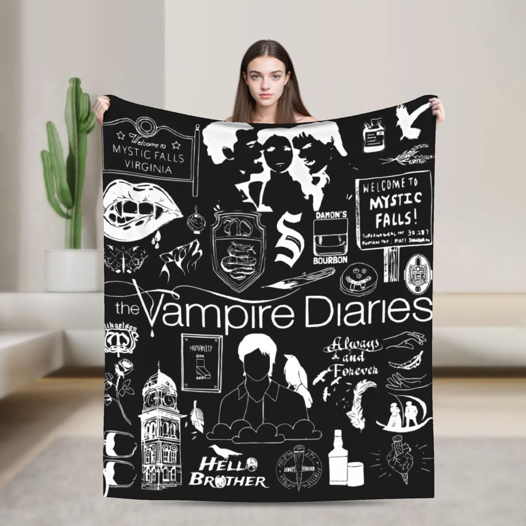 The Vampire Diaries Damon Salvatore Blanket Flannel All Season Portable Super Warm Throw Blankets for Bedding Car Bedspreads