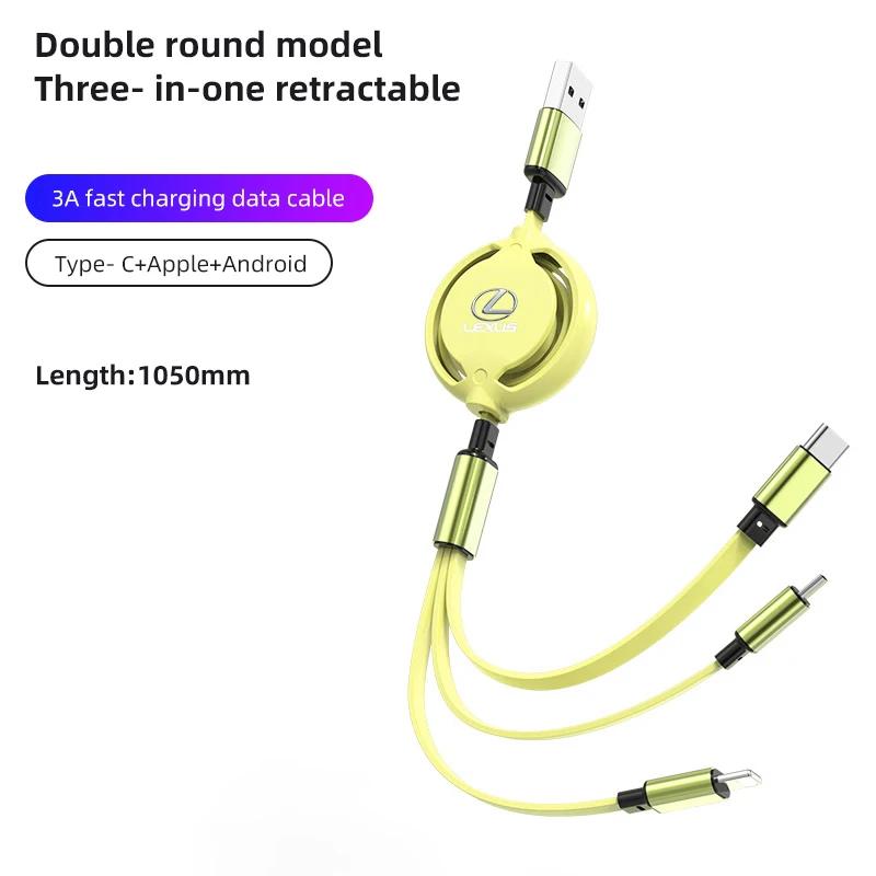 Car Interior 3 In 1 Fast Charger USB Data Cable Accessories For Lexus F-SPORT ES RX NX LS UX LM LX GX LC RZ IS CT GS RC HS SC