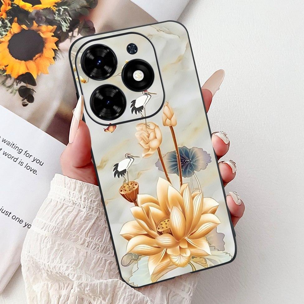 Для Tecno Spark Go 2024 BG6 Задняя крышка Для Tecno Spark Go 2024 Чехол Модный Роскошный Цветы Милый Мультяшный Кот Ударопрочный Силиконовый