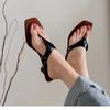 Fashion 2024 New Summer Women's Luxury Toe Sandals Outer Wear Cowhide Slope-heeled High-heeled Roman Shoes Design Niche Womens Shoes