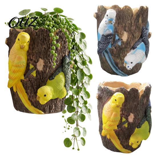 Decorative Succulent Holder Parrot Wall Planter, Wall-Mounted Tree Stump Hanging Plant Pot, Resin Artistic Sculpture Pot Tropical Bird Flowerpot