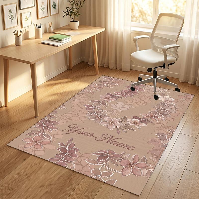 Floral Garden Theme Crystal Velvet Rug Personalized Custom Name Text Soft Floor Mat Home Decor