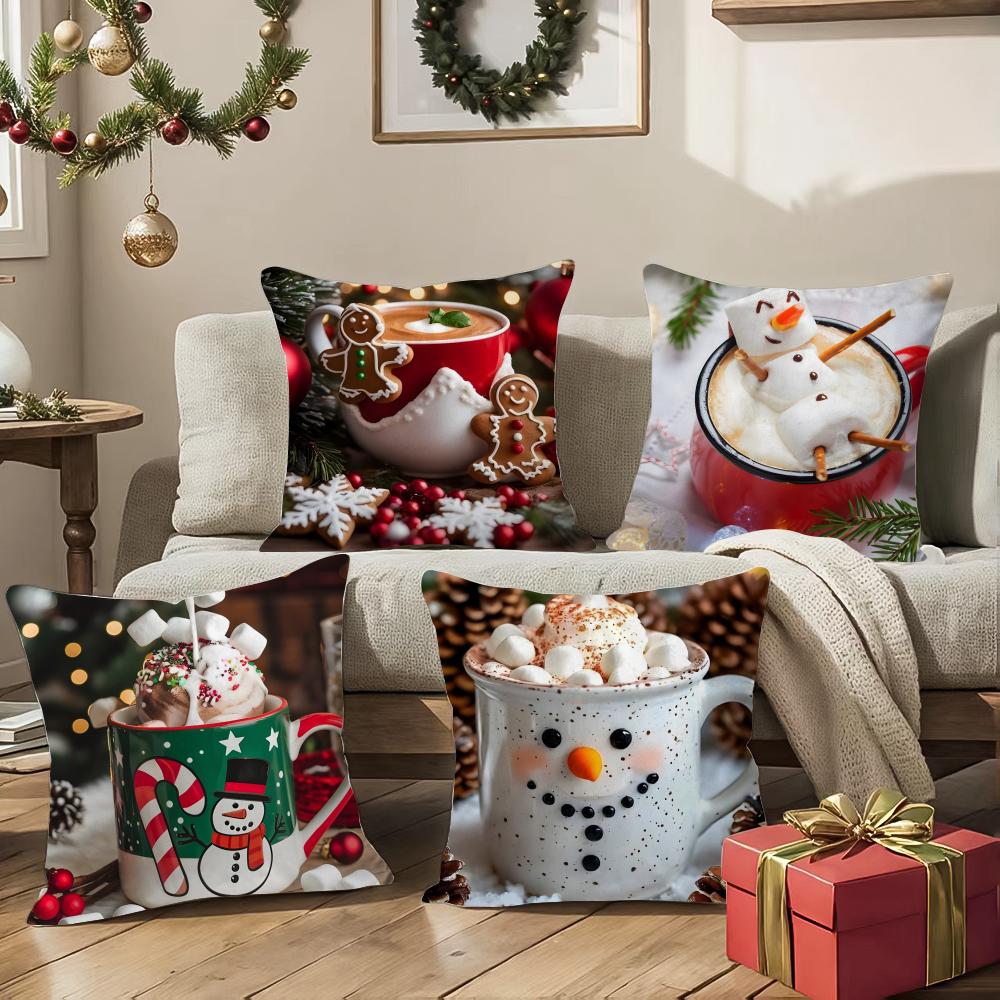 Creative Christmas Decorations For Cafes Coffee Pillow Case Silky Short Plush With Invisible Zipper Dustproof Sofa Cushion Cover