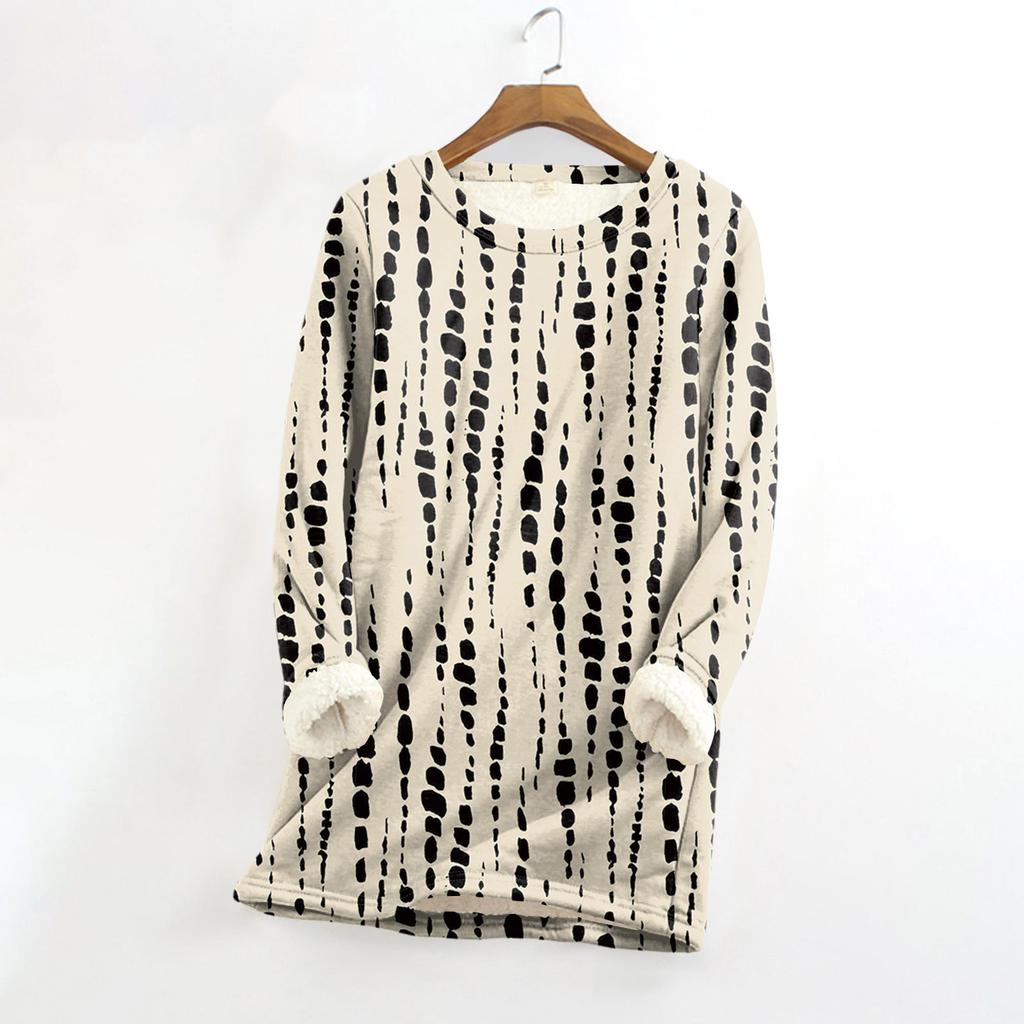 Женский топ с круглым вырезом и принтом из утолщенного плюша и кашемира, теплый длинный топ