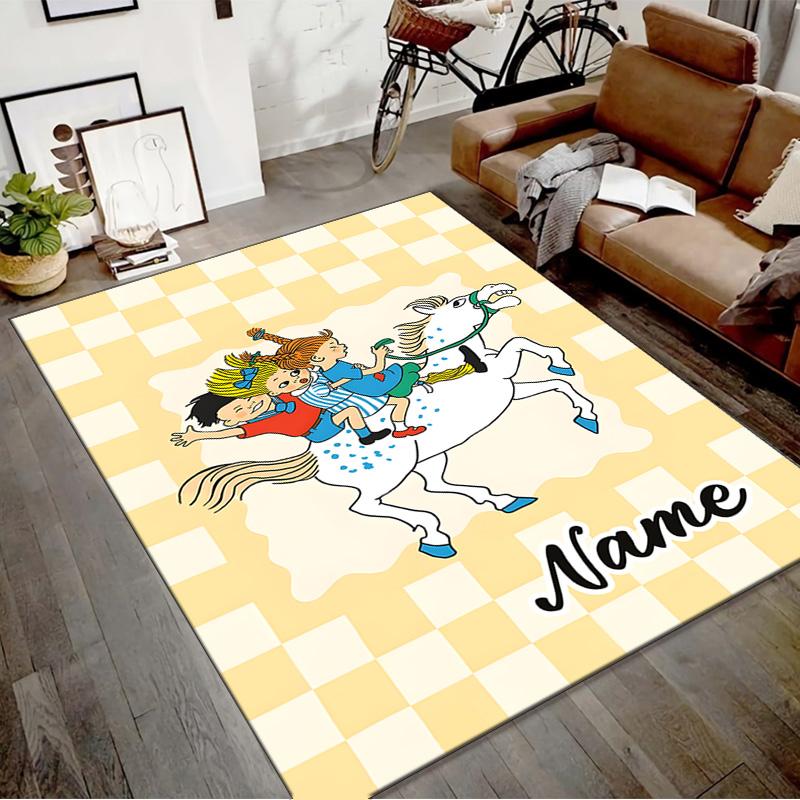 Custom Pippi Longstocking Mat Personalized Name, Polyester Washable Indoor Entryway Rug, Gift for Christmas, Easter, Thanksgiving Day