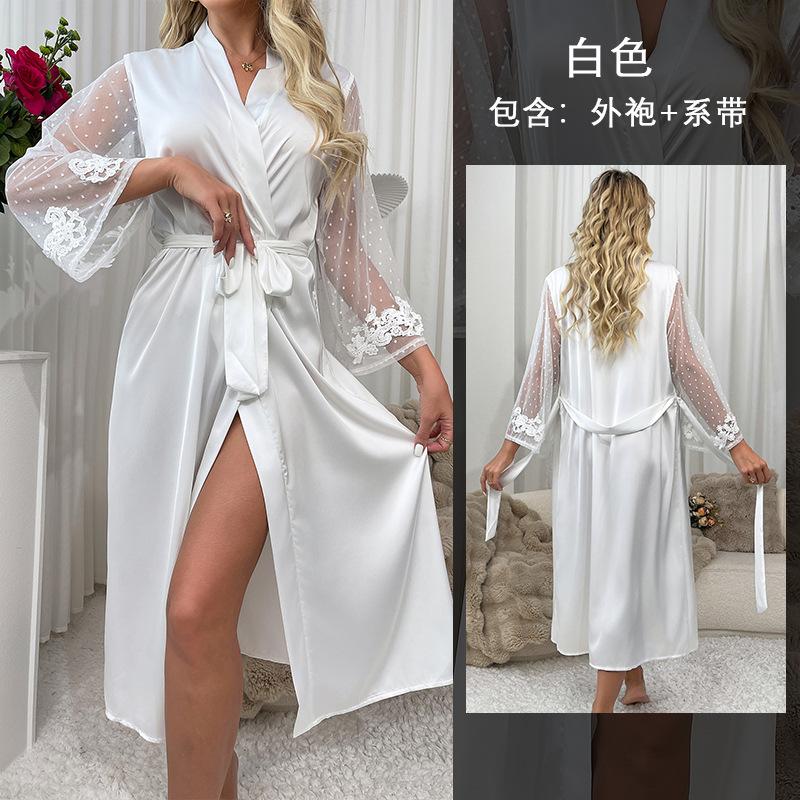 Сексуальная имитация шелка весна-лето пижама атласная свадебная ночная рубашка кружево удлиненное утреннее платье
