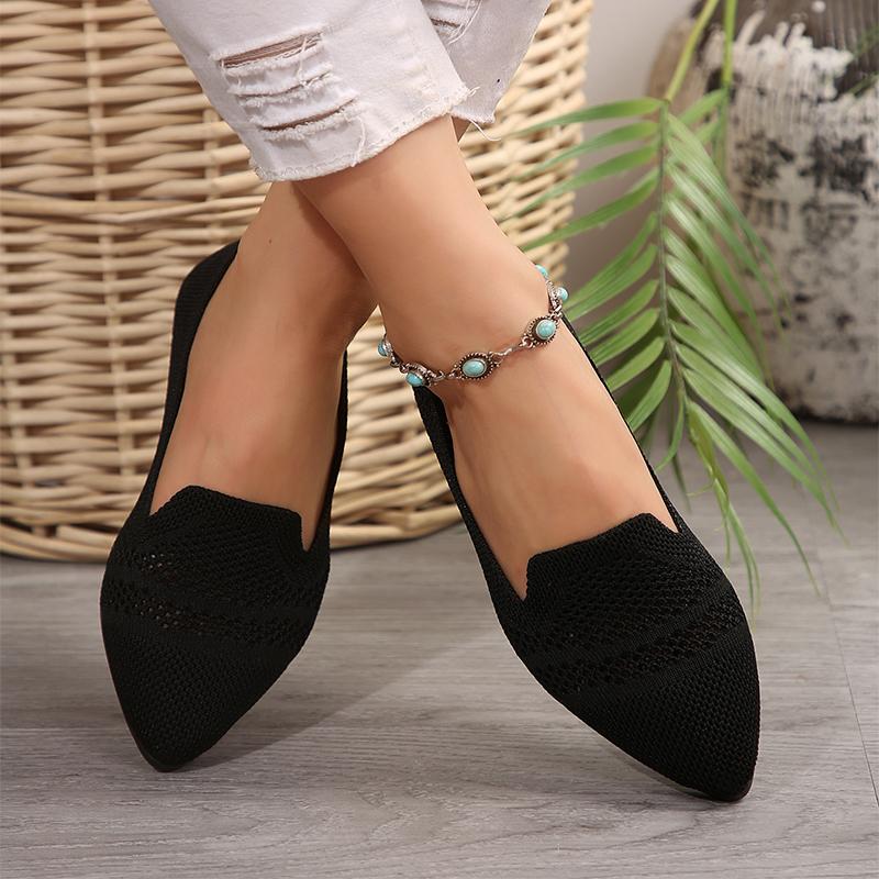 Модные женские туфли с острым носком на плоской подошве, вязаные повседневные туфли 2024 года, удобные туфли-лоферы для прогулок, новые женские туфли Zapatillas