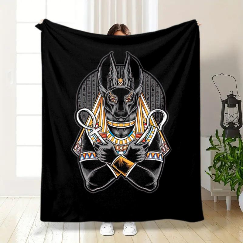 1PC Egyptian theme printed blanket, all season lightweight home office outdoor nap multifunctional blanket A4