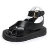 Fashion Women's Leather Muffin Sandals, Gladiator Shoes, Slip-on Toe, Thick Sole, New Collection for Summer 2024