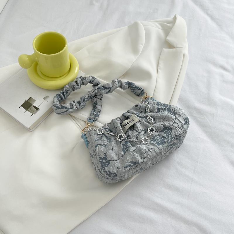 Складчатая сумка-облако с цветком, женская сумка, лето, новая, темпераментная, на цепочке, на плечо, модная, мессенджер, тканевая сумка, сумка