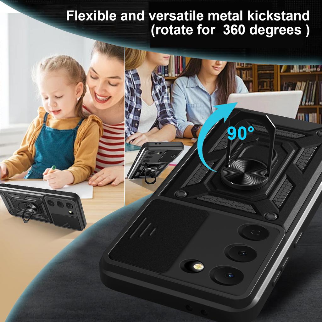 For TECNO Spark 40 Pro 4G Case with Slide Camera Lid PC+TPU Kickstand Phone Cover