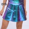 Женская клубная юбка с глянцевой поверхностью из искусственной кожи, А-силуэт, свободный подол, эластичная резинка на талии, высокая талия, плиссированная мягкая коктейльная мини-юбка для вечеринок