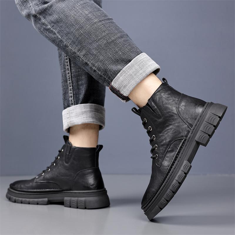 Classic Mens Sneakers Fashion Motocross Boots Lace Up Non-Slip Ankle Boots Winter Plush Snow Boots Mens High Top Outdoor Shoes