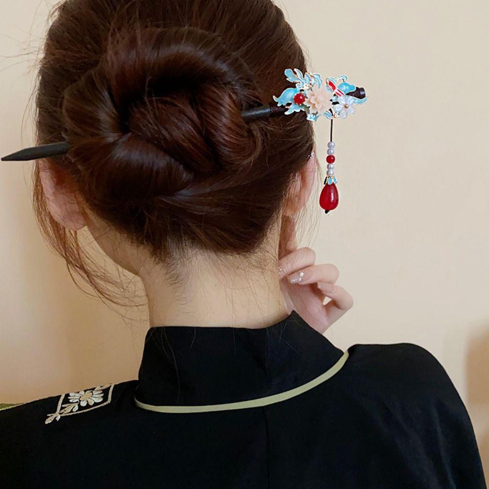 Деревянные палочки для волос Ханфу Цветок Вилка для волос Элегантная китайская шпилька для волос Девочки