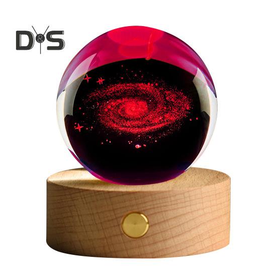 Faux Crystal Ball Light Calming Cosmic Night Light Clear Lighted Stellar Spheres with Wooden Base for Bedside Table Desk