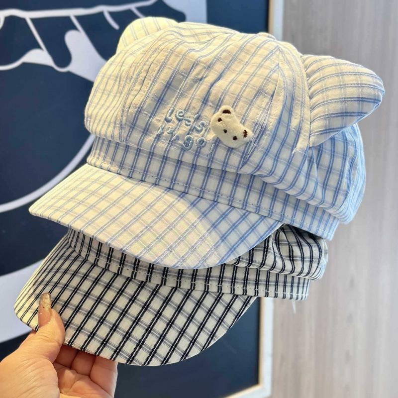 Sweet plaid cute cat ears star anise hat female cap spring new sweet face little painter hat