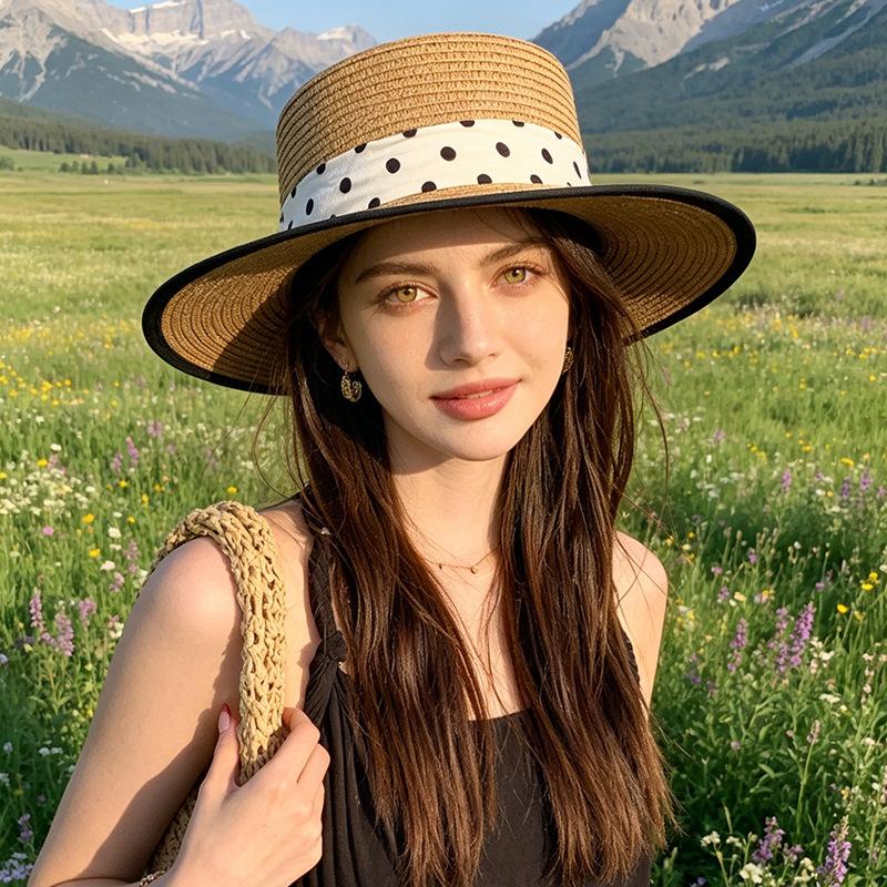 European and American fashion versatile simple hat women's big head circumference sun protection straw hat summer seaside beach hat sun hat