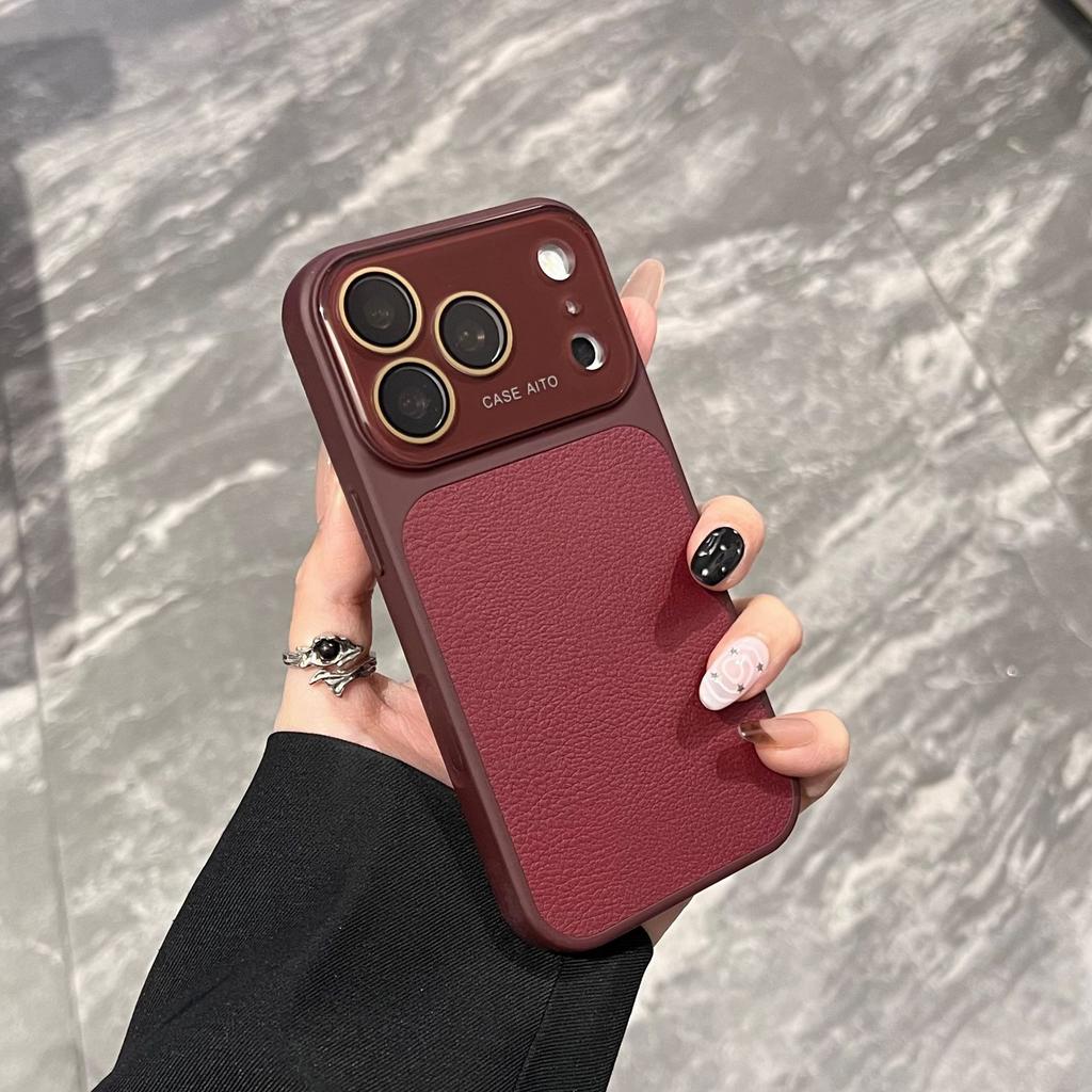 Новый чехол для мобильного телефона iPhone17promax с большим окном и рисунком личи подходит для Apple 16, 15, полностью закрывающий, с рисунком под деловую кожу.