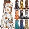 Women's Casual Fashion Halloween Printed Short Sleeve Round Neck Dress With Pocket