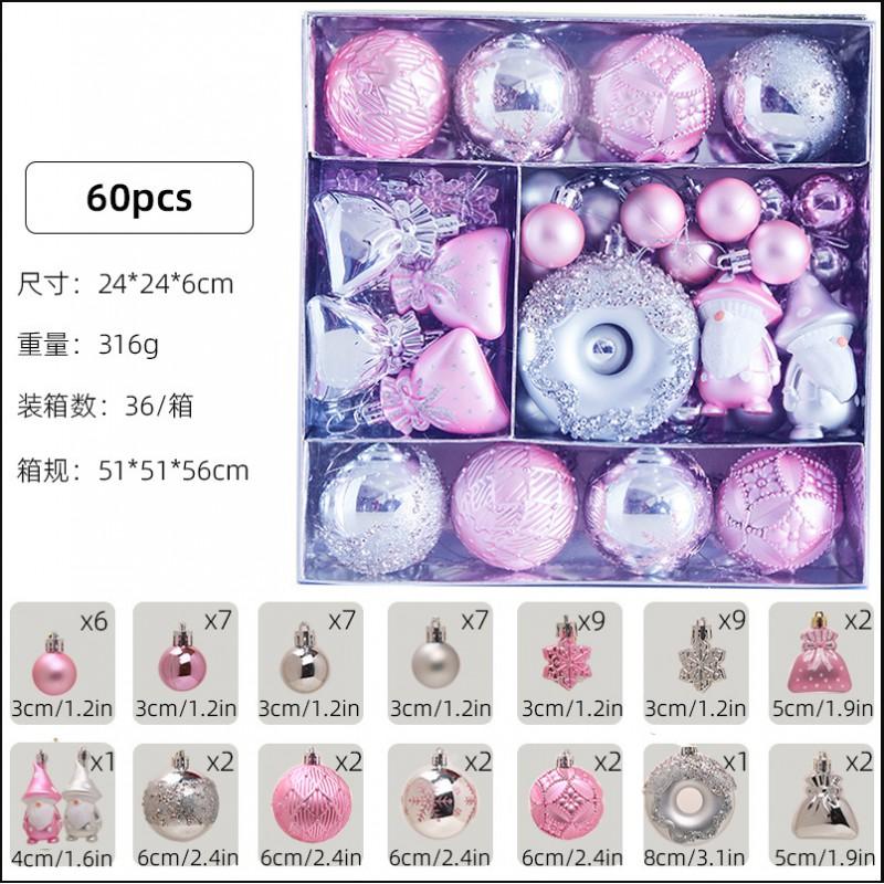 60pcs Christmas Ornament Set With Donut-shaped Hanging Decorations Cartoon Style Plastic Baubles Tree Home Decoration