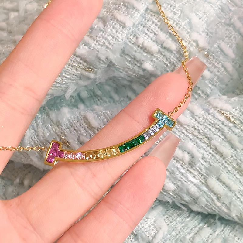 Женское ожерелье с подвеской из титана и радужного циркония, универсальная металлическая цепочка для свитера, модный аксессуар Niche