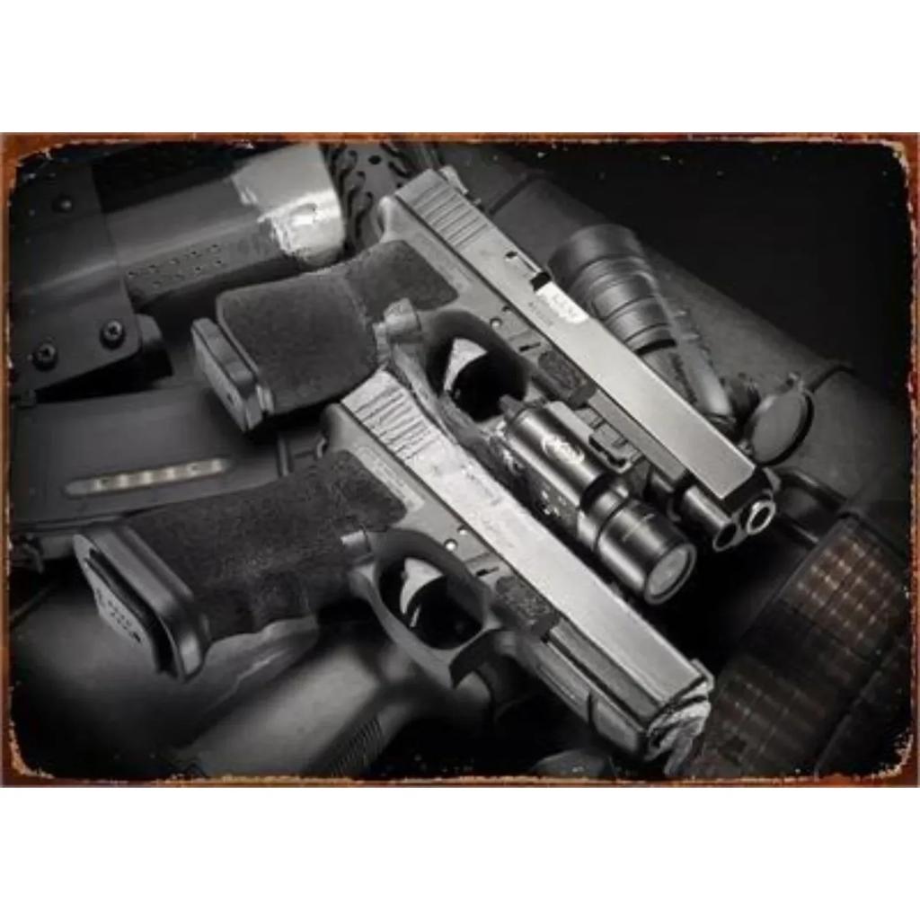 Vintage Neue Pistole HD Zinn Malerei Metall Zeichen Poster Nach Hause Wohnzimmer Bar Club Party Mann Höhle Kunst Wand Dekoration