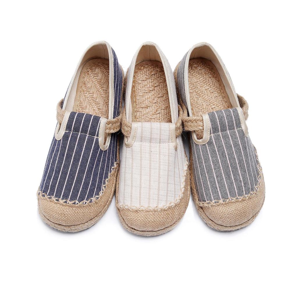 2025 Women’s Trendy Slip-On Shoes: Spring & Fall Vertical Stripe Cotton-Linen, College Style, Round Toe Hemp Design