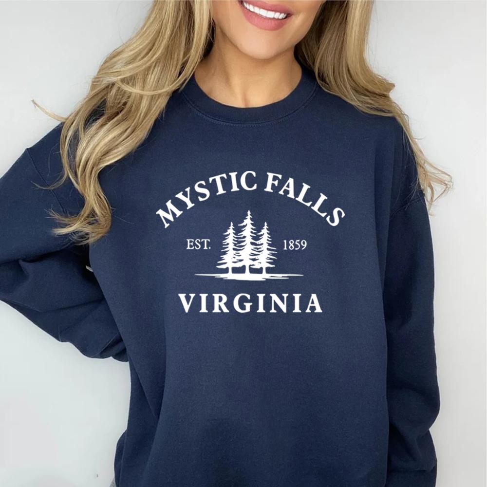 Толстовка Mystic Falls, вдохновленная Дневниками вампира, толстовка с круглым вырезом, унисекс, длинный рукав, свитер, топы, братья Сальваторе